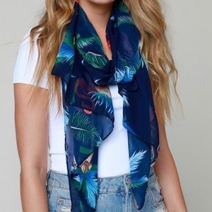 Tropical Flamingo Print Scarf Navy